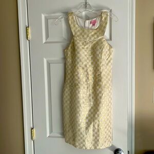 Lilly Pulitzer gold checkered and white cocktail dress with padding
